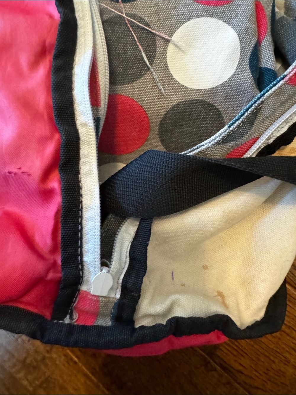 Kavu Rope Bag Polka Dots Pink Navy Gray sling backpack - Picture 14 of 16